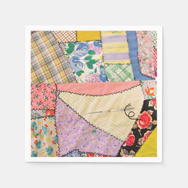 Crazy Patchwork Quilt With Zigzag Stitching Napkins (Front)