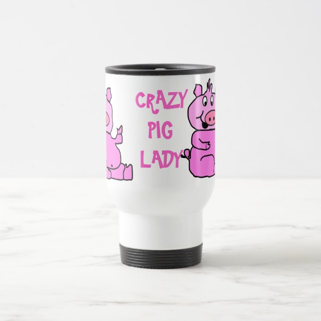 "Crazy Pg Lady" Pink Cartoon Pig Aluminum  Mug (Center)