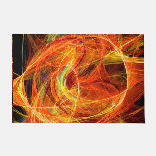 CRAZY PHOTON Abstract Orange Yellow Fractal Swirls Doormat