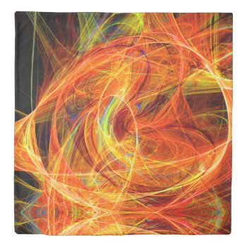 Crazy Photon Abstract Orange Yellow Fractal Swirls Duvet Cover by AiLartworks at Zazzle