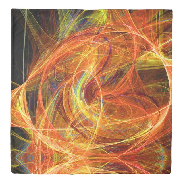 CRAZY PHOTON Abstract Orange Yellow Fractal Swirls Duvet Cover (Front)
