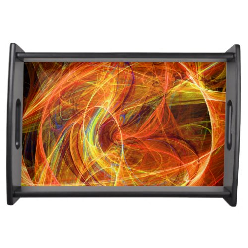 CRAZY PHOTON Abstract Orange Yellow Fractal Swirls Serving Tray