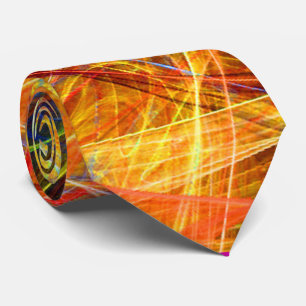 CRAZY PHOTON Abstract OrangeYellow Fractal Swirls Neck Tie