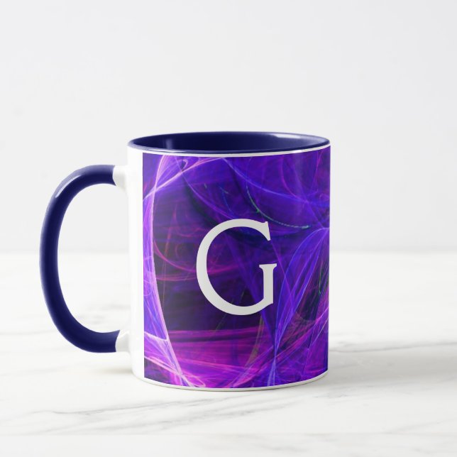 CRAZY PHOTON Abstract Purple Blue Fractal Monogram Mug (Left)