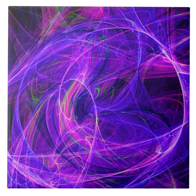CRAZY PHOTON Abstract Purple Blue Fractals,Swirls Ceramic Tile (Front)