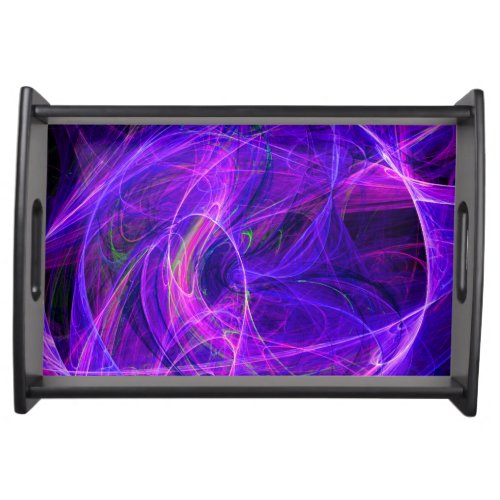 CRAZY PHOTON Abstract Purple Blue FractalsSwirls  Serving Tray