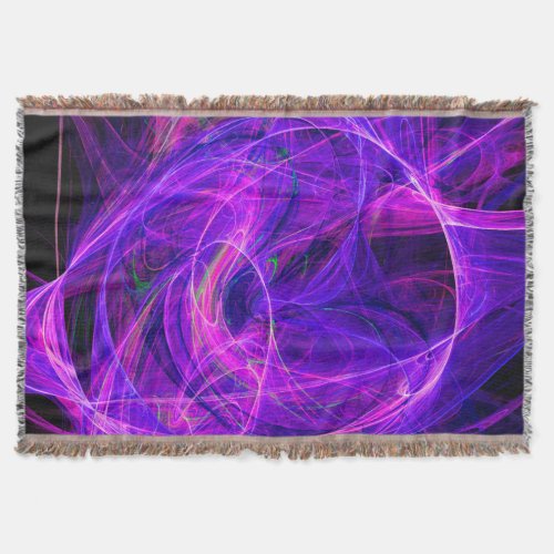 CRAZY PHOTON Abstract Purple Blue FractalsSwirls Throw Blanket