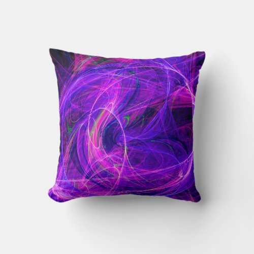 CRAZY PHOTON Abstract Purple Blue FractalsSwirls Throw Pillow