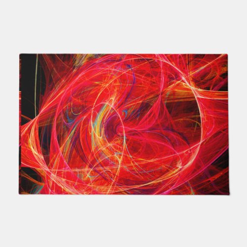 CRAZY PHOTON Abstract Red Yellow Fractals Swirls Doormat