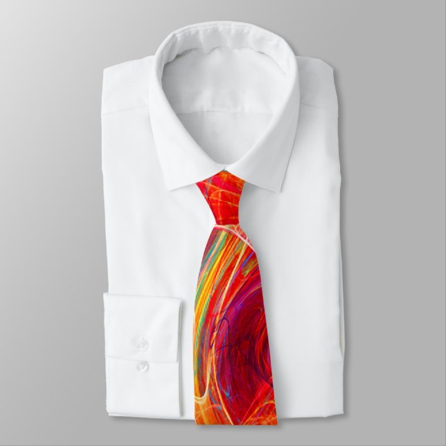 CRAZY PHOTON Abstract Red Yellow Fractals,Swirls Neck Tie (Tied)