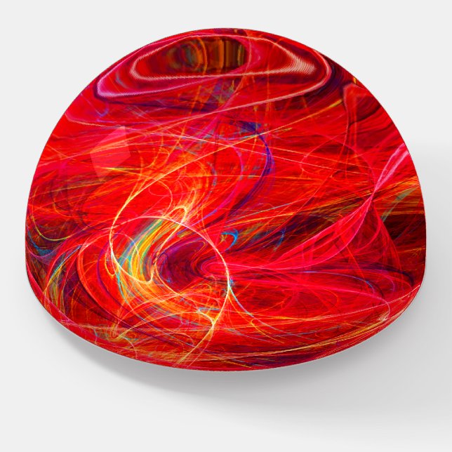 CRAZY PHOTON Abstract Red Yellow Fractals, Swirls  Paperweight (Angled)