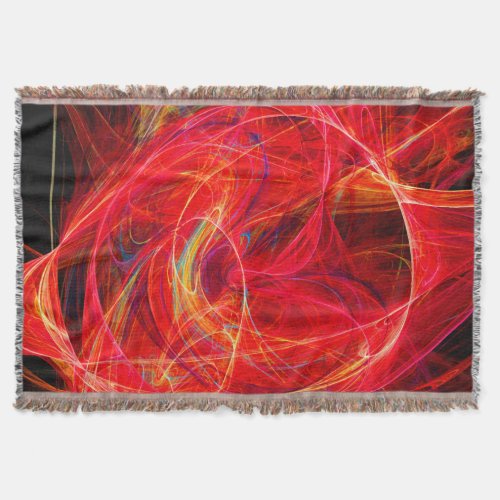 CRAZY PHOTON Abstract Red Yellow Fractals Swirls Throw Blanket