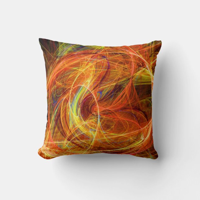 CRAZY PHOTON Abstract Red Yellow Fractals,Swirls Throw Pillow (Front)