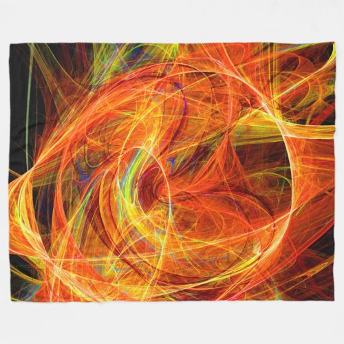 CRAZY PHOTON Abstract Yellow Orange Fractal Swirls Fleece Blanket