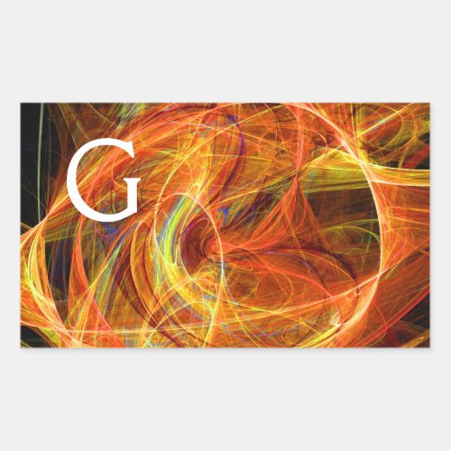 CRAZY PHOTON Abstract Yellow Orange Fractal Swirls Rectangular Sticker