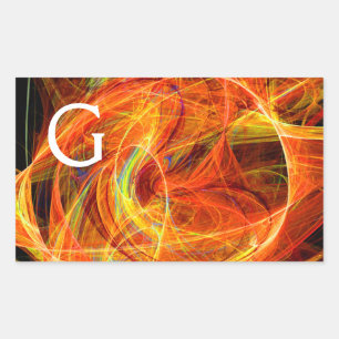 CRAZY PHOTON Abstract Yellow Orange Fractal Swirls Rectangular Sticker