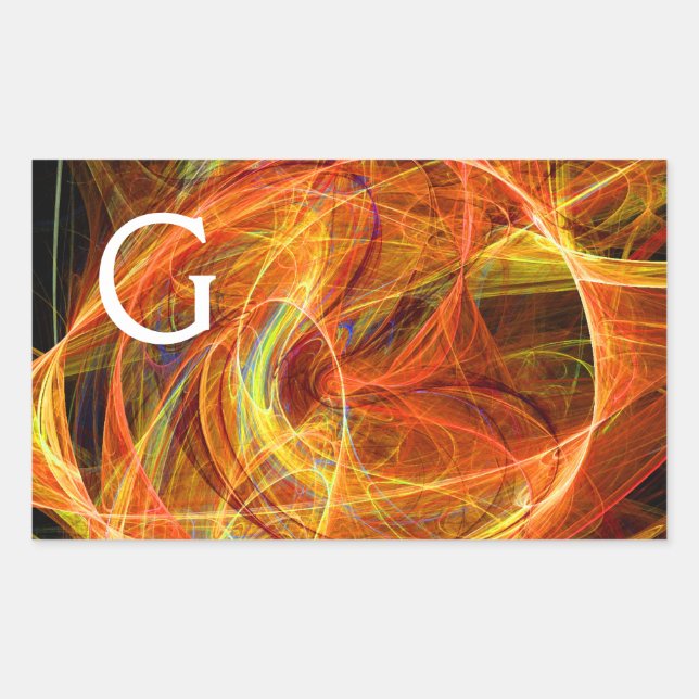 CRAZY PHOTON Abstract Yellow Orange Fractal Swirls Rectangular Sticker (Front)