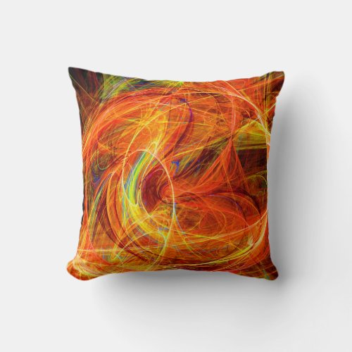 CRAZY PHOTON Abstract Yellow Orange Fractal Swirls Throw Pillow