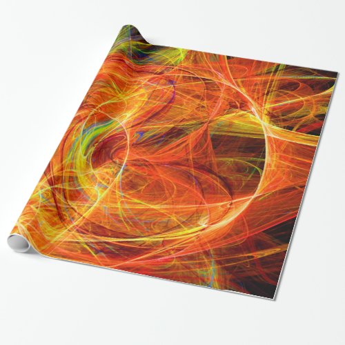 CRAZY PHOTON Abstract Yellow Orange Fractal Swirls Wrapping Paper