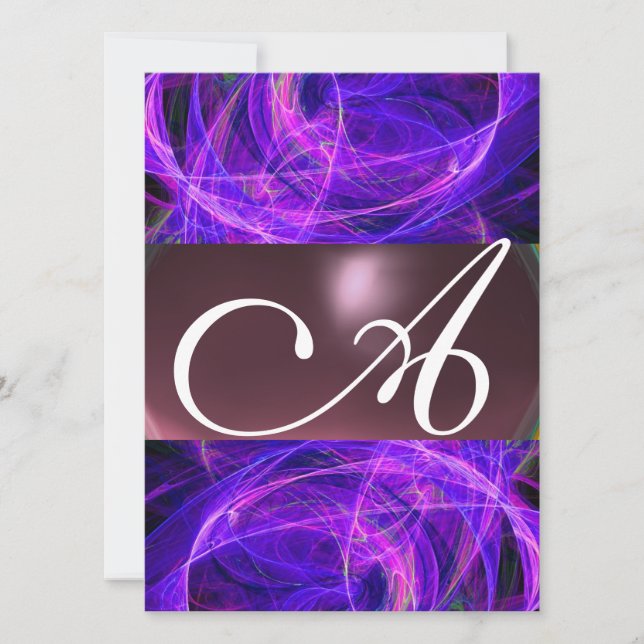 CRAZY PHOTON MONOGRAM purple black Invitation (Front)