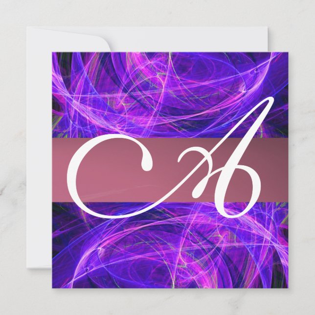 CRAZY PHOTON MONOGRAM purple black Invitation (Front)