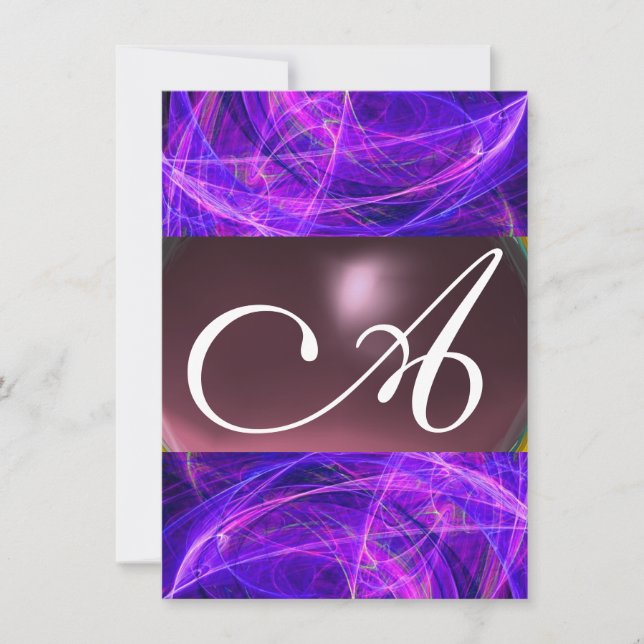 CRAZY PHOTON MONOGRAM purple black  rsvp Invitation (Front)