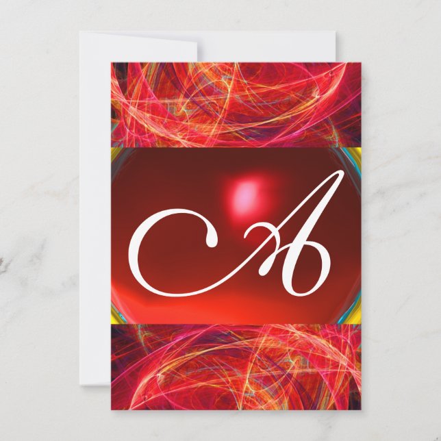 CRAZY PHOTON MONOGRAM red black pink rsvp Invitation (Front)