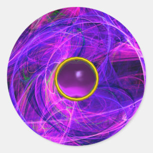 CRAZY PHOTON Purple Gemstone Blue Fractals,Swirls Classic Round Sticker