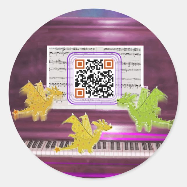 Crazy Piano Dragons say Have a Great Day Classic Round Sticker (Front)