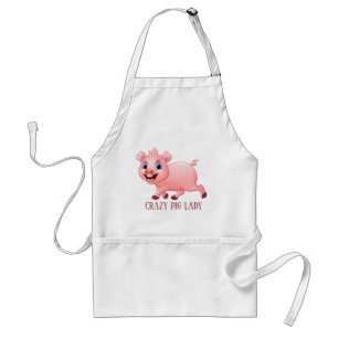 Crazy pig lady add text kitchen adult apron