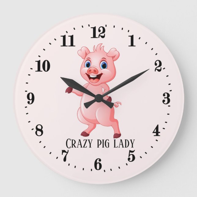 crazy pig lady add text large clock (Front)