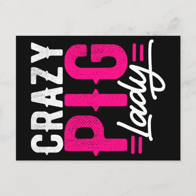 Crazy Pig | Lady Farming | Retro Gift Announcement Postcard (Front)