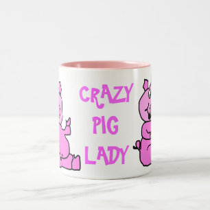"Crazy Pig Lady" Pink Cartoon Pig Ceramic Mug