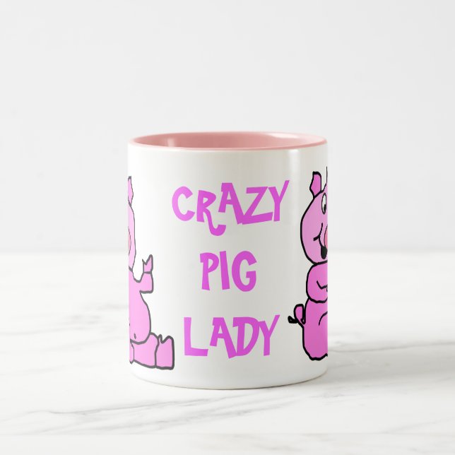 "Crazy Pig Lady" Pink Cartoon Pig Ceramic Mug (Center)