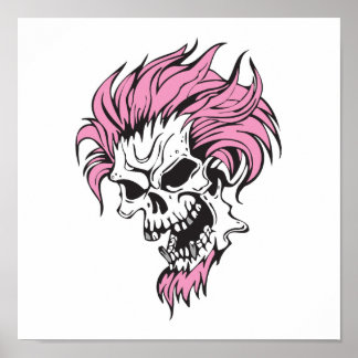 crazy pink hair skull poster