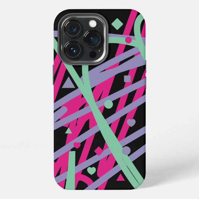 Crazy Pink Purple Pattern Aqua Triangle Heart Circ Iphone Case (Back)
