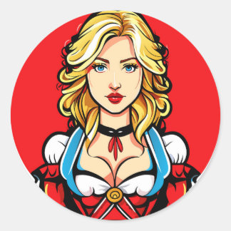 Crazy pinup girl classic round sticker