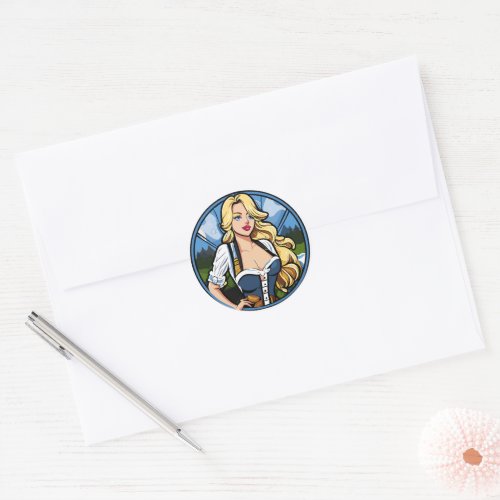 Crazy pinup girl Classic Round Stickers