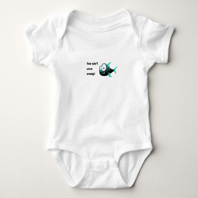 Crazy Piranha, Weird Funny Cartoon Fish Design Baby Bodysuit (Front)