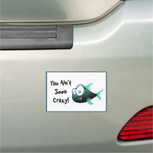 Crazy Piranha, Weird Funny Cartoon Fish Design Car Magnet