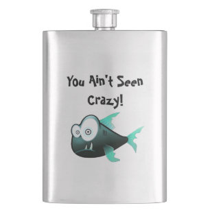 Crazy Piranha, Weird Funny Cartoon Fish Design Flask
