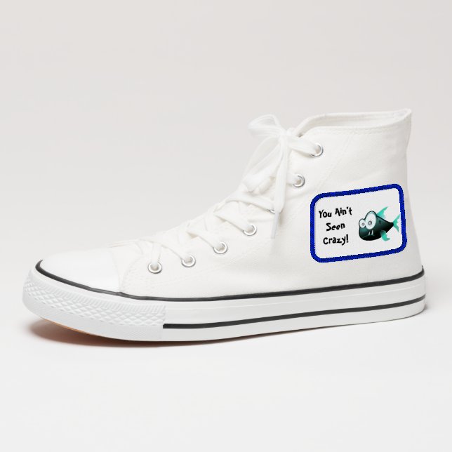 Crazy Piranha, Weird Funny Cartoon Fish Design Patch (On Shoe Ankle)