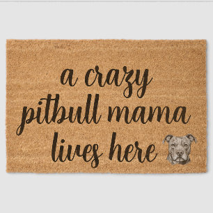 crazy pitbull mama welcome mat - Coir Mat