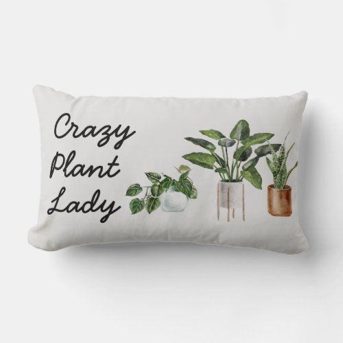 Crazy Plant Lady Chic Watercolor Plants Lumbar Pillow