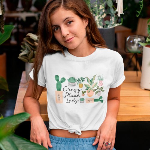 Crazy Plant Lady  Chic Watercolor Potted Plants T_Shirt