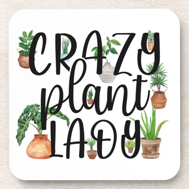 Crazy Plant Lady Coaster Set with Potted Plants (Front)