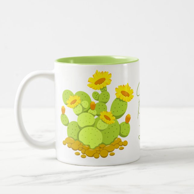Crazy Plant Lady Cute Cartoon Cactus Two-Tone Coffee Mug (Left)