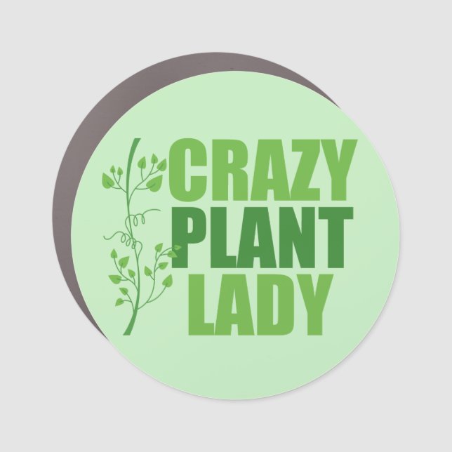 Crazy Plant Lady Cute Green Botanist Car Magnet (Front)
