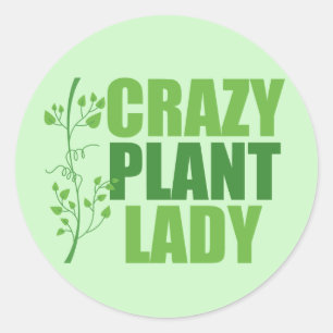 Crazy Plant Lady Cute Green Botanist Classic Round Sticker