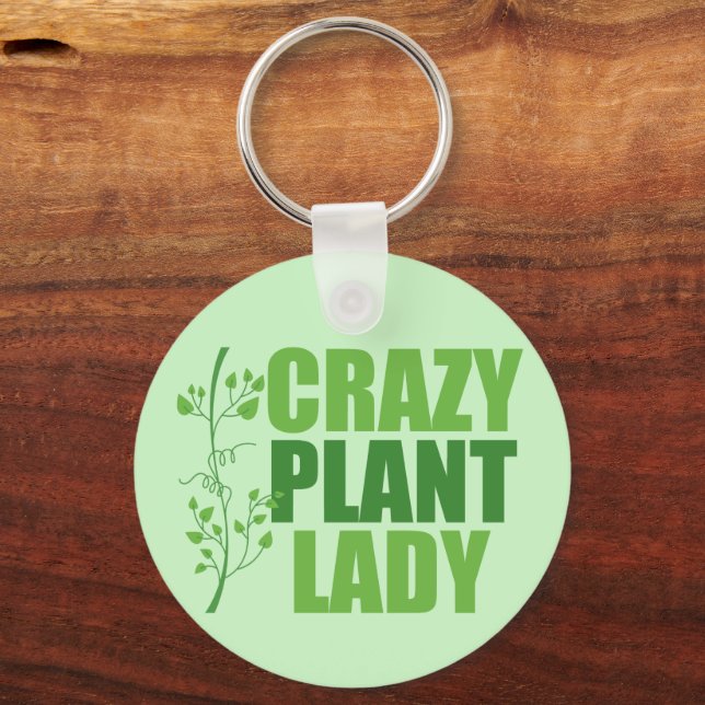 Crazy Plant Lady Cute Green Botanist Keychain (Front)